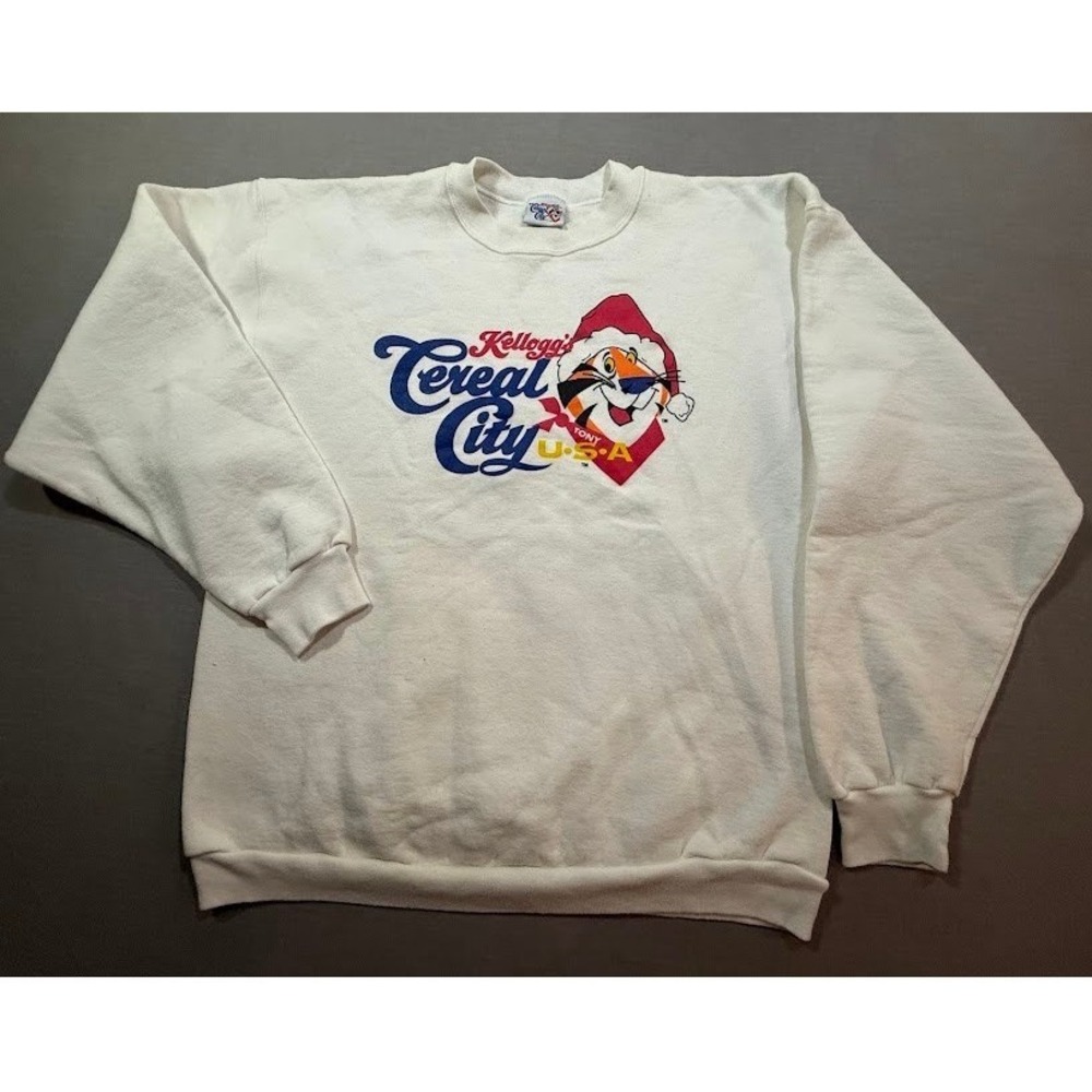 Kelloggs Cereal City Tony the Tiger‎ Sweatshirt 1998 XL White Vintage